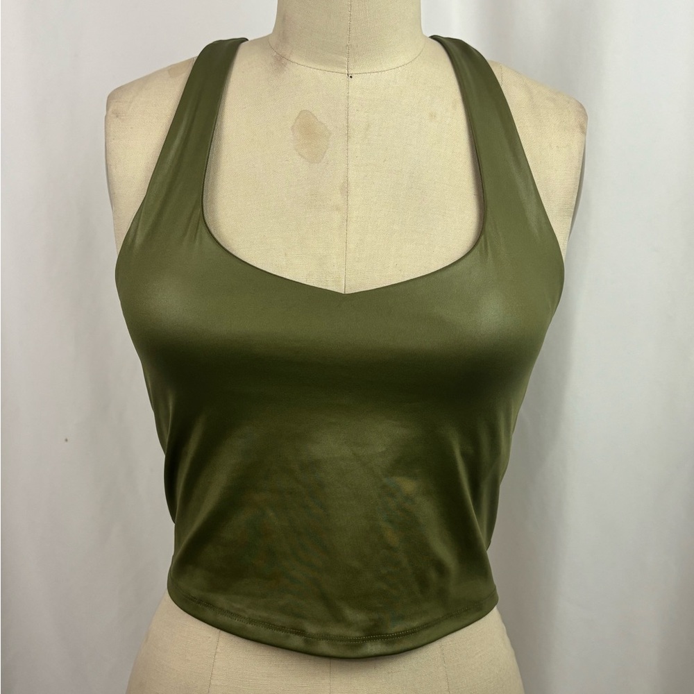 Fabletics Faux Leather Olive Green Tank Top